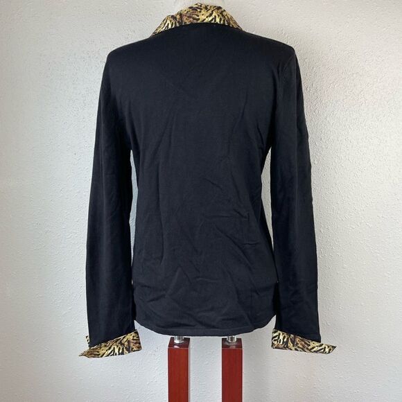 Notations Animal Print Collared Sweater Top Size M EUC - Picture 2 of 6